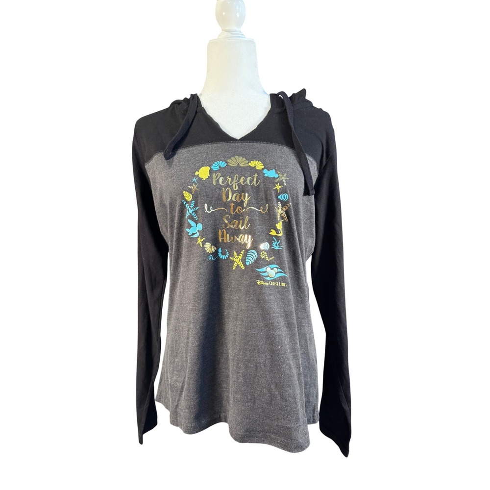 Disney Cruise Line Hooded T-Shirt Gray Black